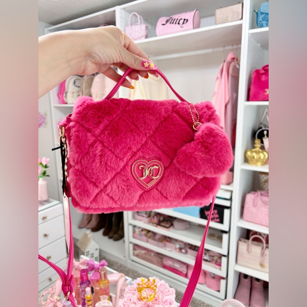 Juicy Couture Lets Get Cozy Crossbody Pink Flash Quilted Handbag